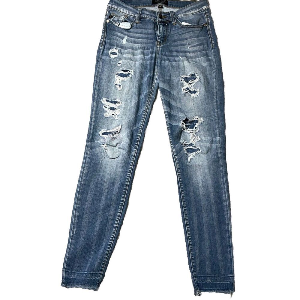 Judy Blue Jeans Womens Size 5/27 Jb8240md Lite Wash Stretch Distress Raw‎ Hem